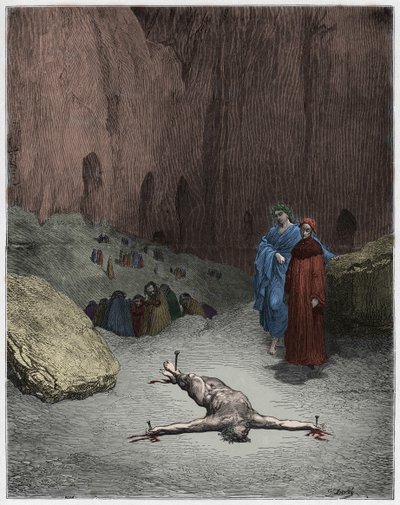 Inferno, Canto 23: A crucified Pharisee among the hypocrites (illustration from The Divine Comedy) by Gustave after Dore